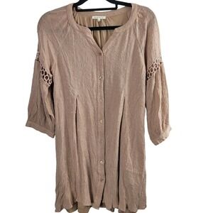 Bravenly Tunic Dress M Womens Button Front Half Sleeve Tan Pullover Lined Boho